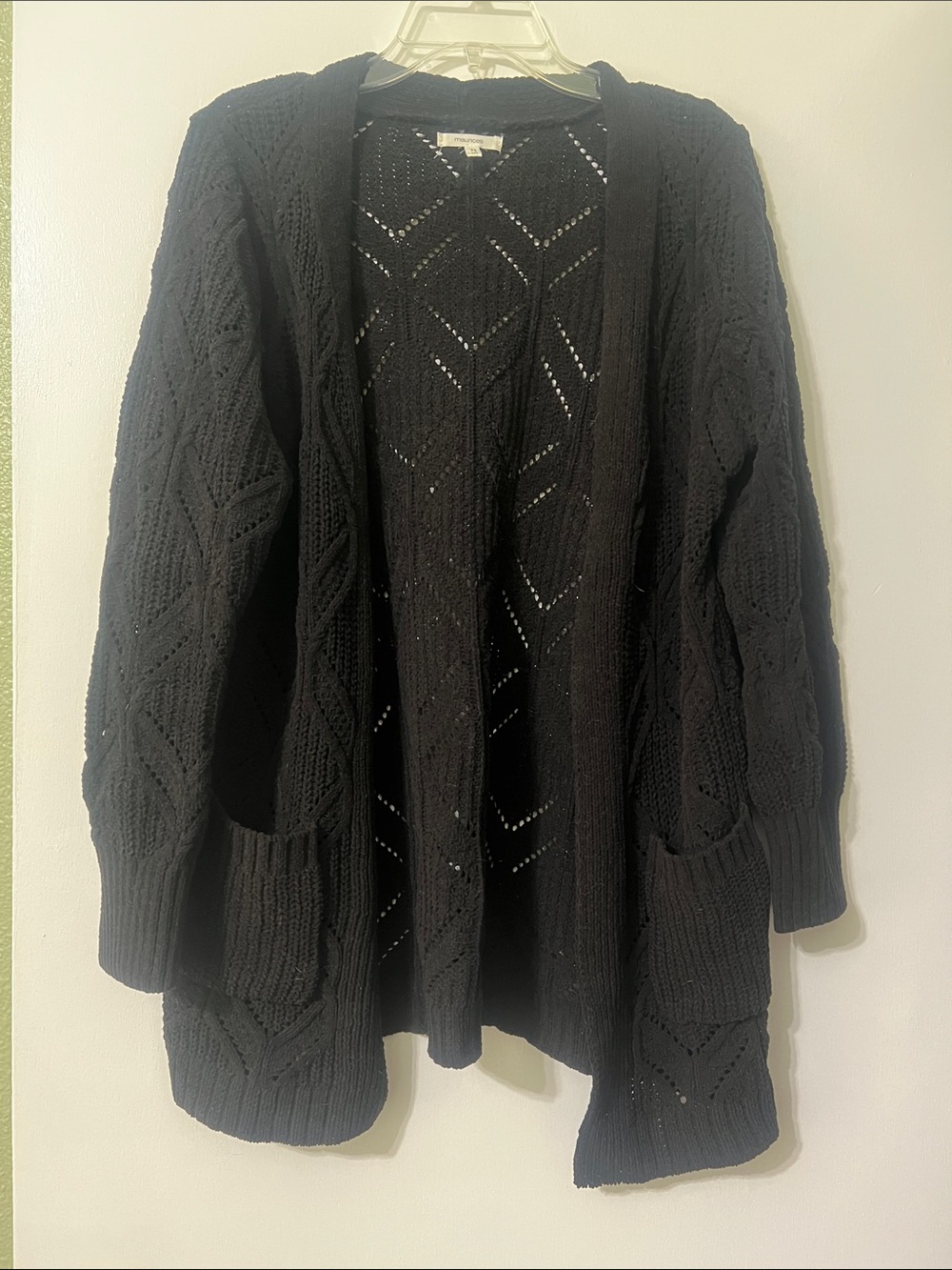 Maurices Black Open-Front Cable Knit Cardigan Medium